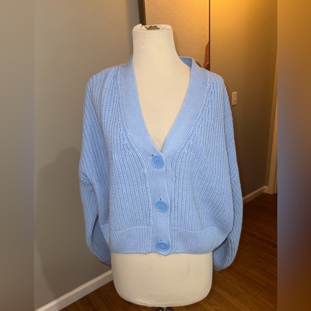 H&M Women Cardigan Sweater Blue Size Small Ribbed Knit Preppy Casual